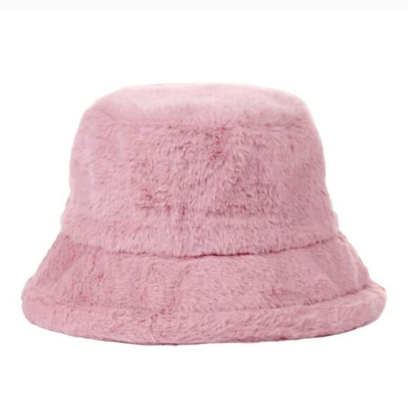 PINK Drawstring Bucket Hat FUZZY Wuzzy in Pink - Picture 3 of 8